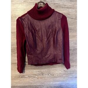 Bette Paige sweater size Large red Leather Turtle neck NEW Minimalist